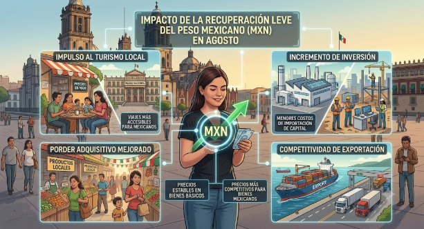 El peso mexicano comienza agosto con una ligera recuperación frente al dólar