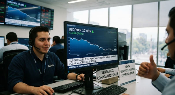 El peso mexicano vuelve a ganar terreno y el dólar se acerca a los 17 pesos
