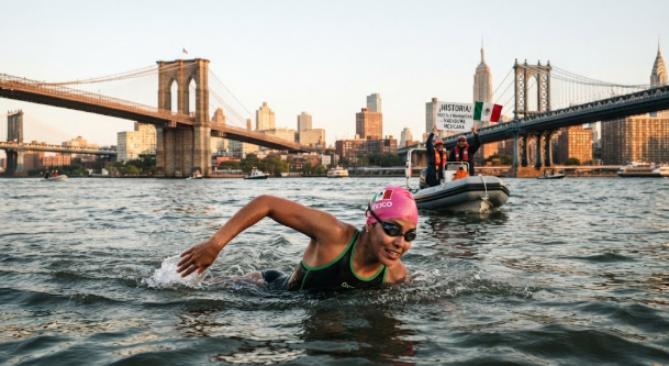 Una mexicana vuelve a hacer historia al rodear Manhattan a nado