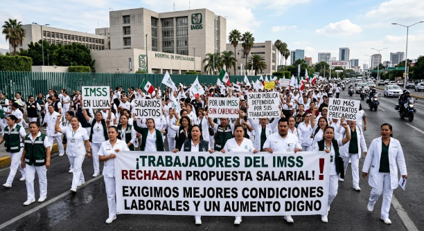 Trabajadores del IMSS rechazan propuesta salarial y exigen mejores condiciones laborales