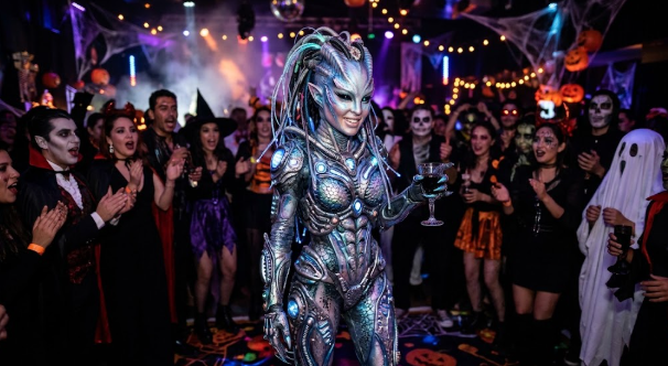 Belinda sorprende con transformación de Alien durante su fiesta de Halloween